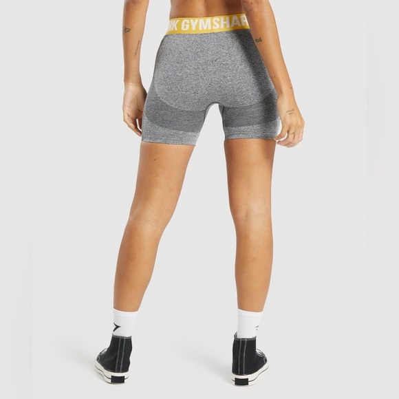 GYMSHARK Gray and Yellow Athletic Flex Stretch Shorts, M - Picture 2 of 9